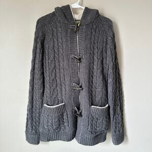 Cabela's Cable Knit Hooded Sweater Toggle Button Soft Sherpa Lined Fisherman S